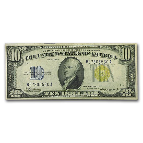1934-A $10 Silver Certificate Yellow Seal-North Africa AU 1934-A $10 Silver Certificate Yellow Seal-North Africa AU